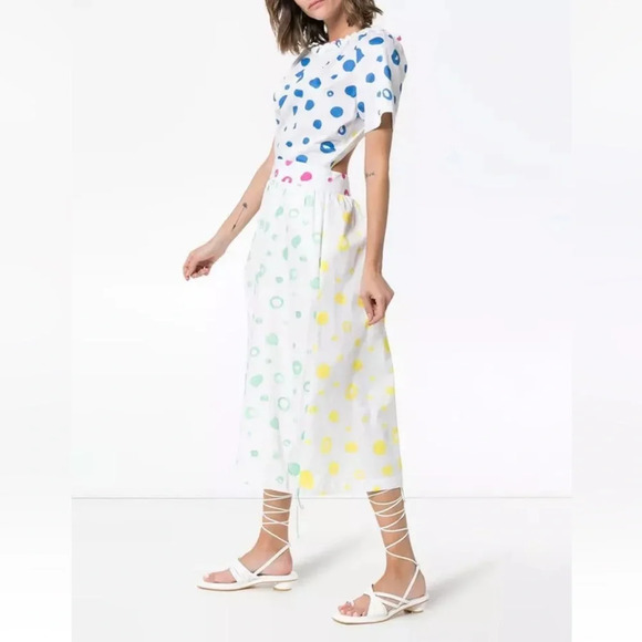 Mira Mikati Dot Print Cotton Midi Dress Open Back - Picture 3 of 9